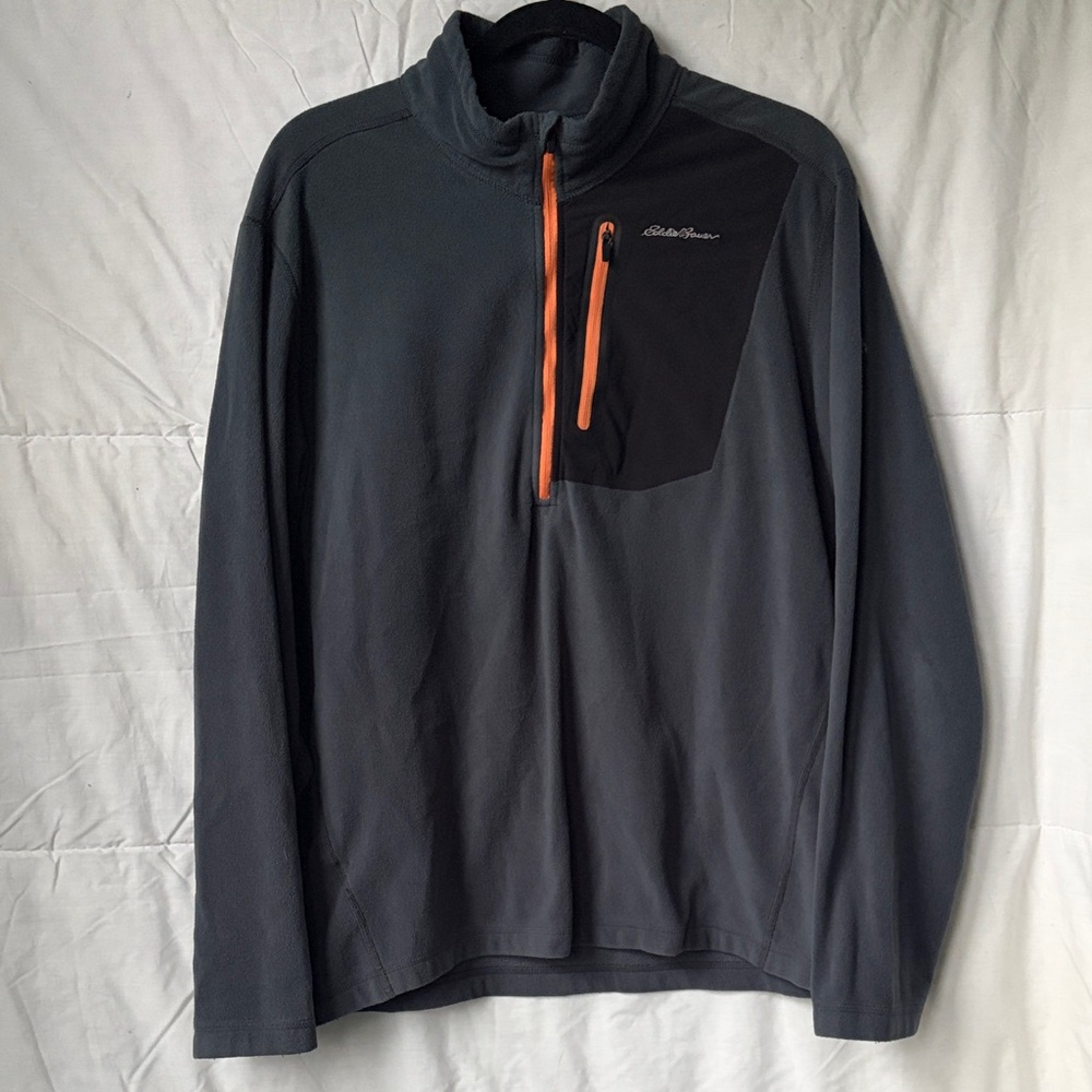 Eddie Bauer Men's Steel Blue Fleece with Orange Zipper